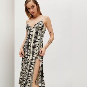 UO Ashley Black Plaid Midi Dress